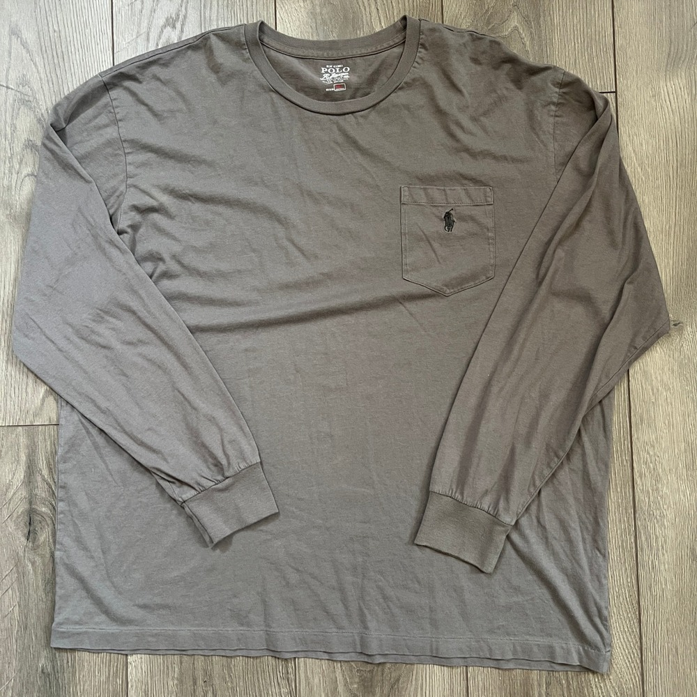 Polo Ralph Lauren Logo Crewneck Long Sleeve Gray Brown Mens Large 100% cotton